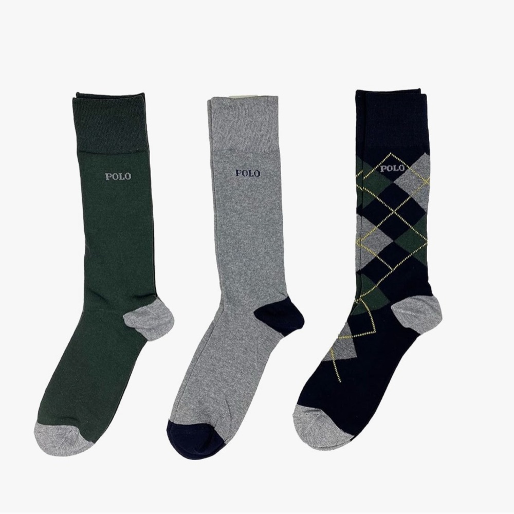 POLO RALPH LAUREN Men`s Dress Argyle‎ Crew Socks 3 Pack (10-13)-NWOT